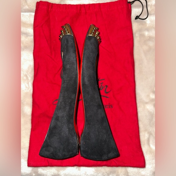 Christian Louboutin Black Geo Flat Veau Velours Specchio Toe - Picture 4 of 10